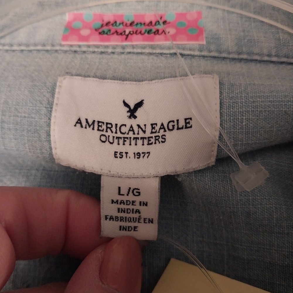 2571 Size Large American Eagle Upcycled Painted Jean Shirt - Picture 4 of 5
